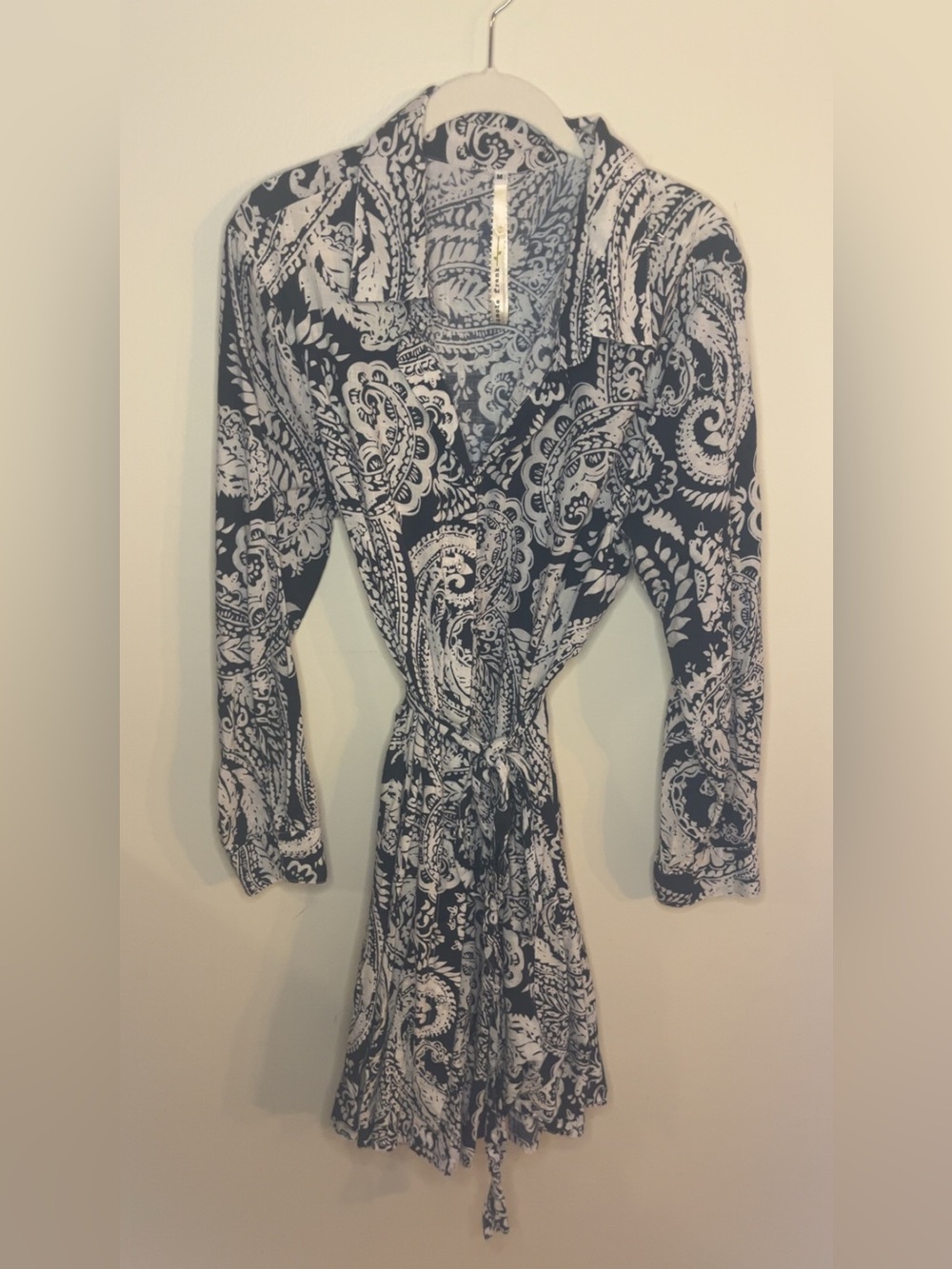 Uncle Frank Navy & White Paisley Tie-Waist Robe
